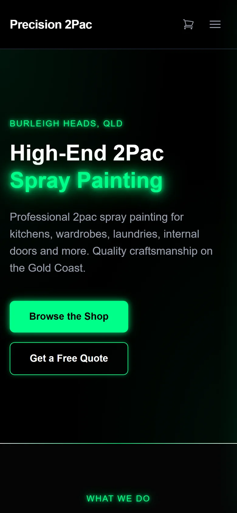 Precision 2Pac homepage on a phone-width screen
