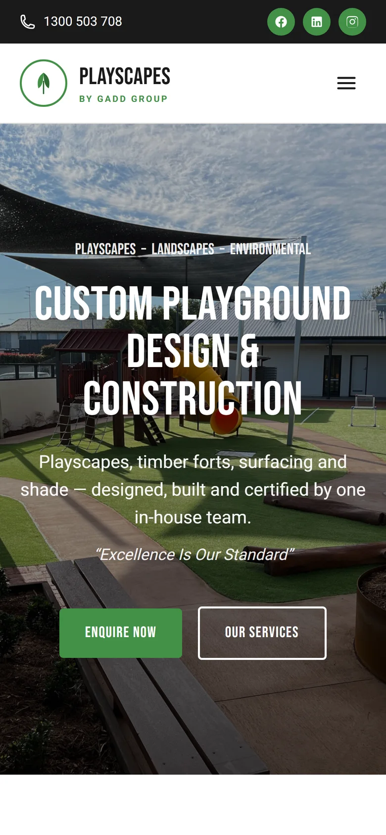 Playscapes homepage hero on a phone-width screen